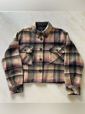 Lulu's Beige and Pink Plaid Cropped Shacket